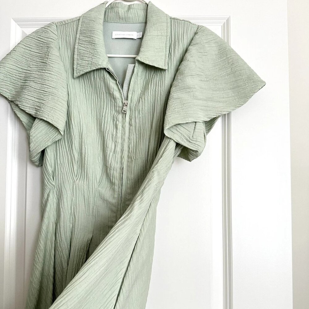 JONATHAN SIMKHAI Green Short Flutter Sleeve Bubble Hem Mini Dress Size S - Picture 5 of 11